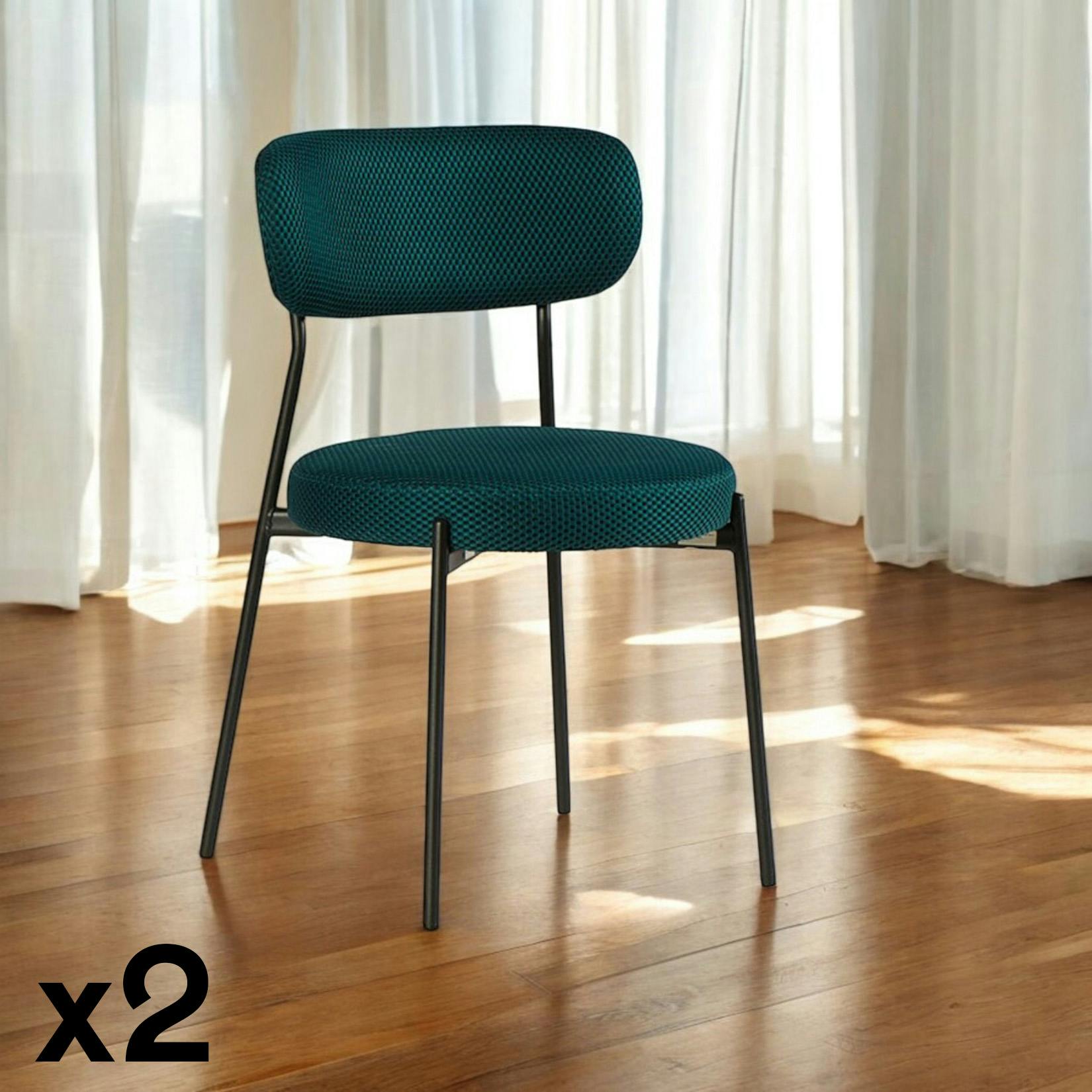 Chaise en tissu résille matelassée bleu (lot de 2) IENA