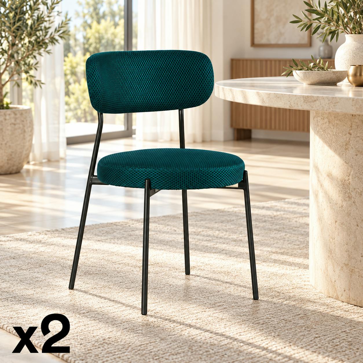 Chaise en tissu résille matelassée bleu (lot de 2) IENA
