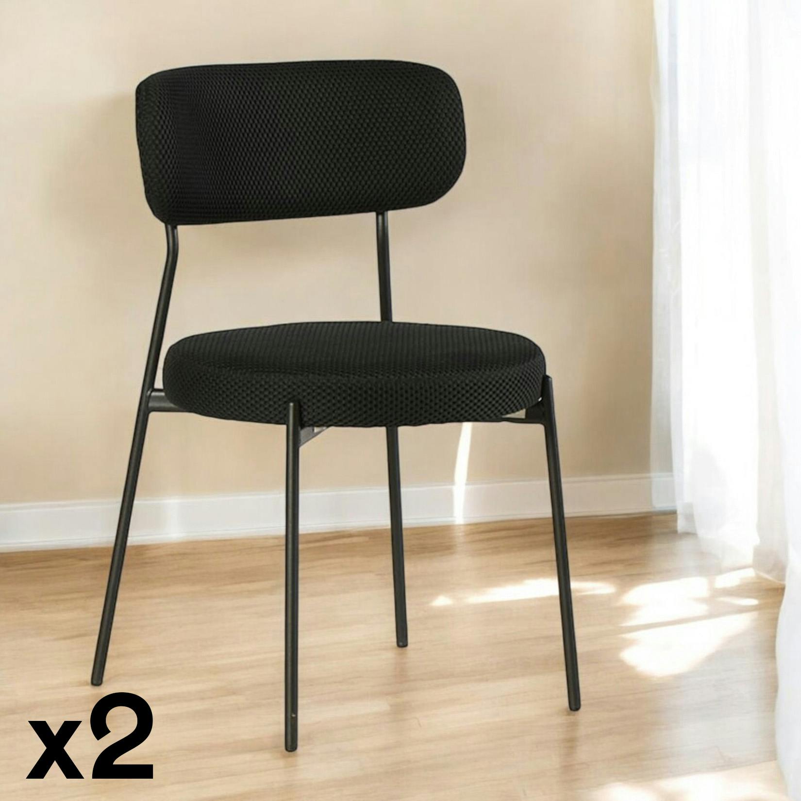 Chaise en tissu résille matelassée noir (lot de 2) IENA