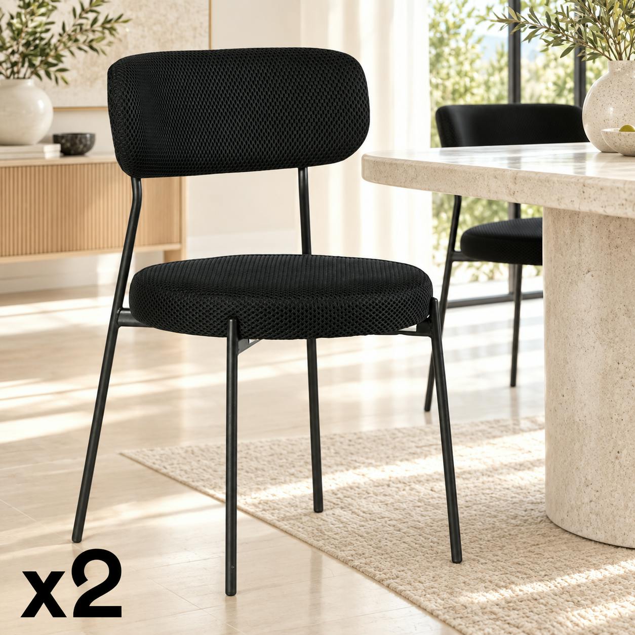 Chaise en tissu résille matelassée noir (lot de 2) IENA