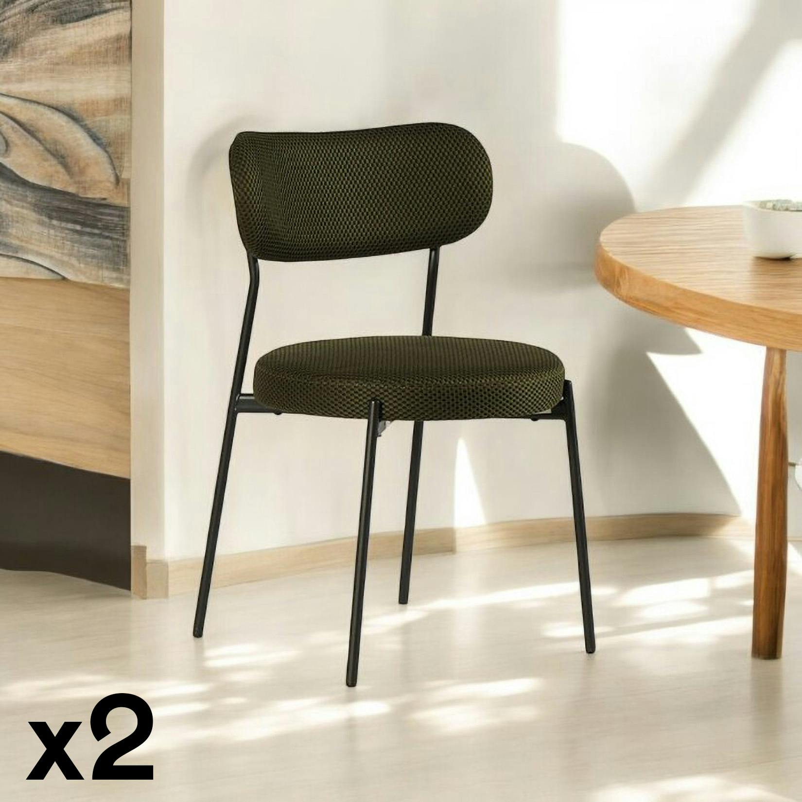 Chaise en tissu résille matelassée vert (lot de 2) IENA