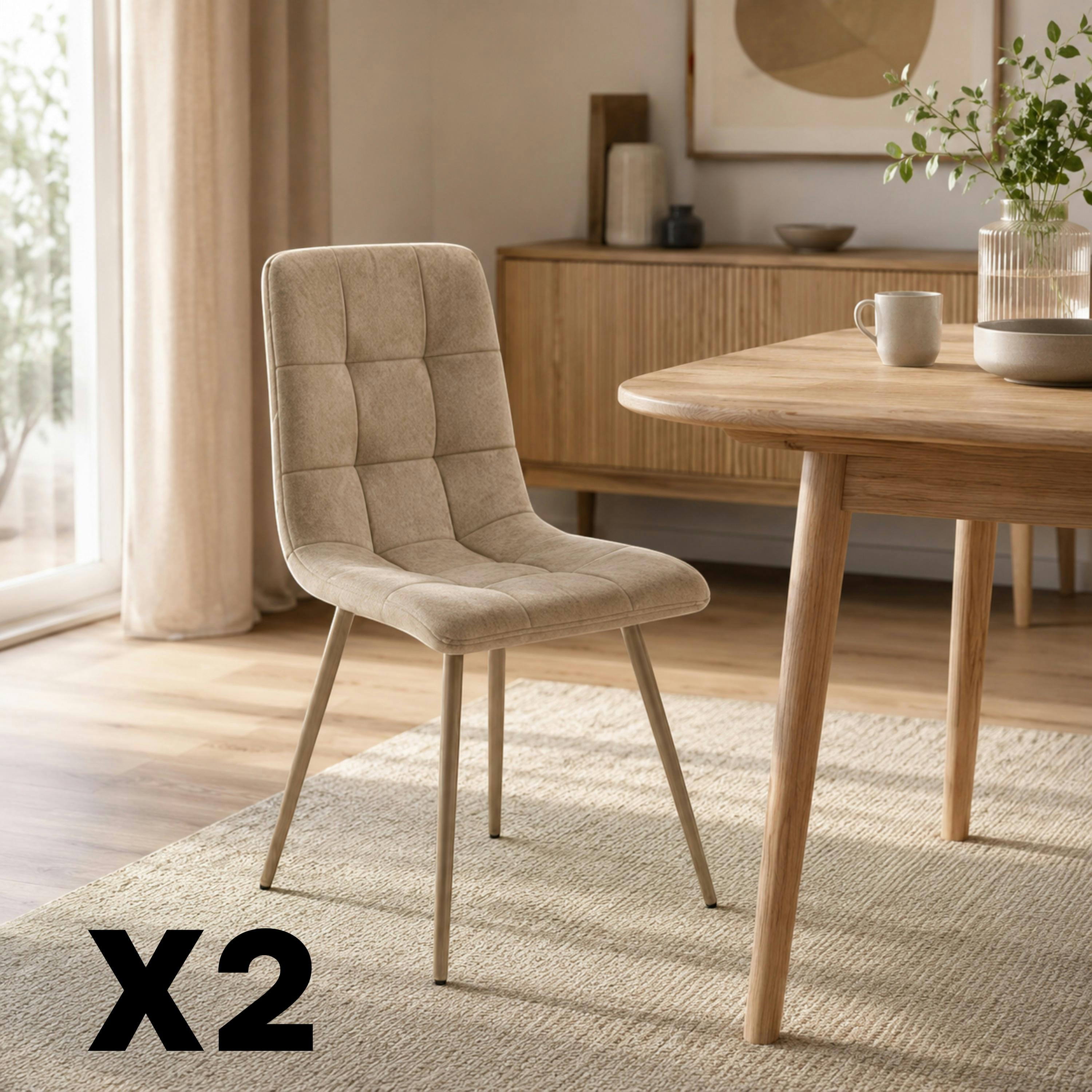 Chaise en tissu taupe motif damier (lot de 2) LORA