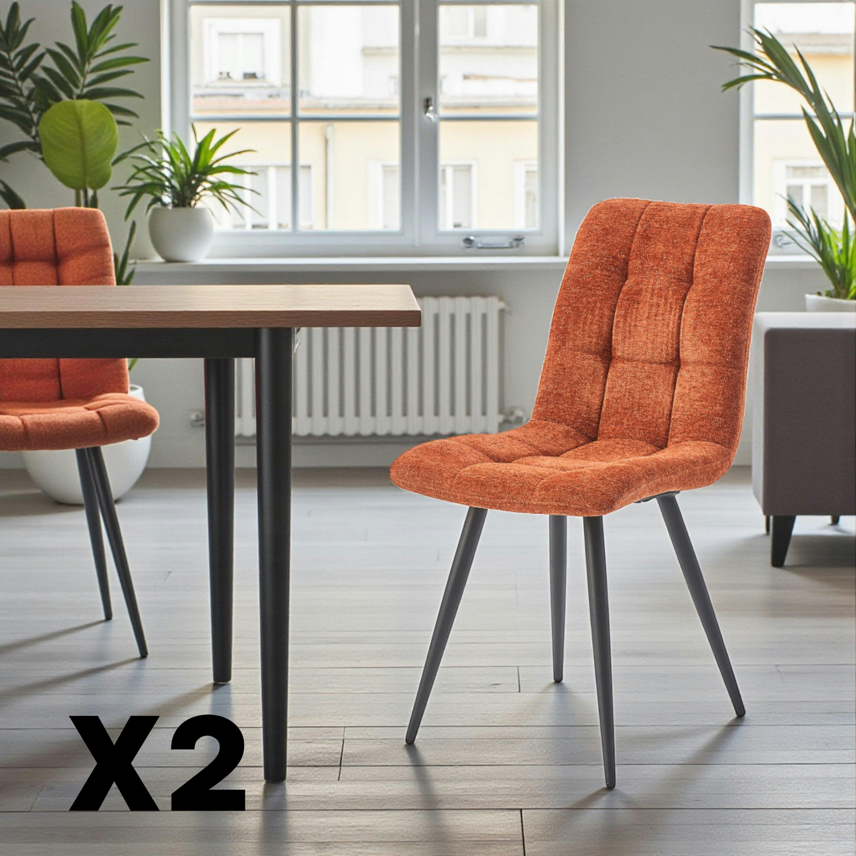 Chaise en tissu terracotta motif damier (lot de 2) LOMBARDIE