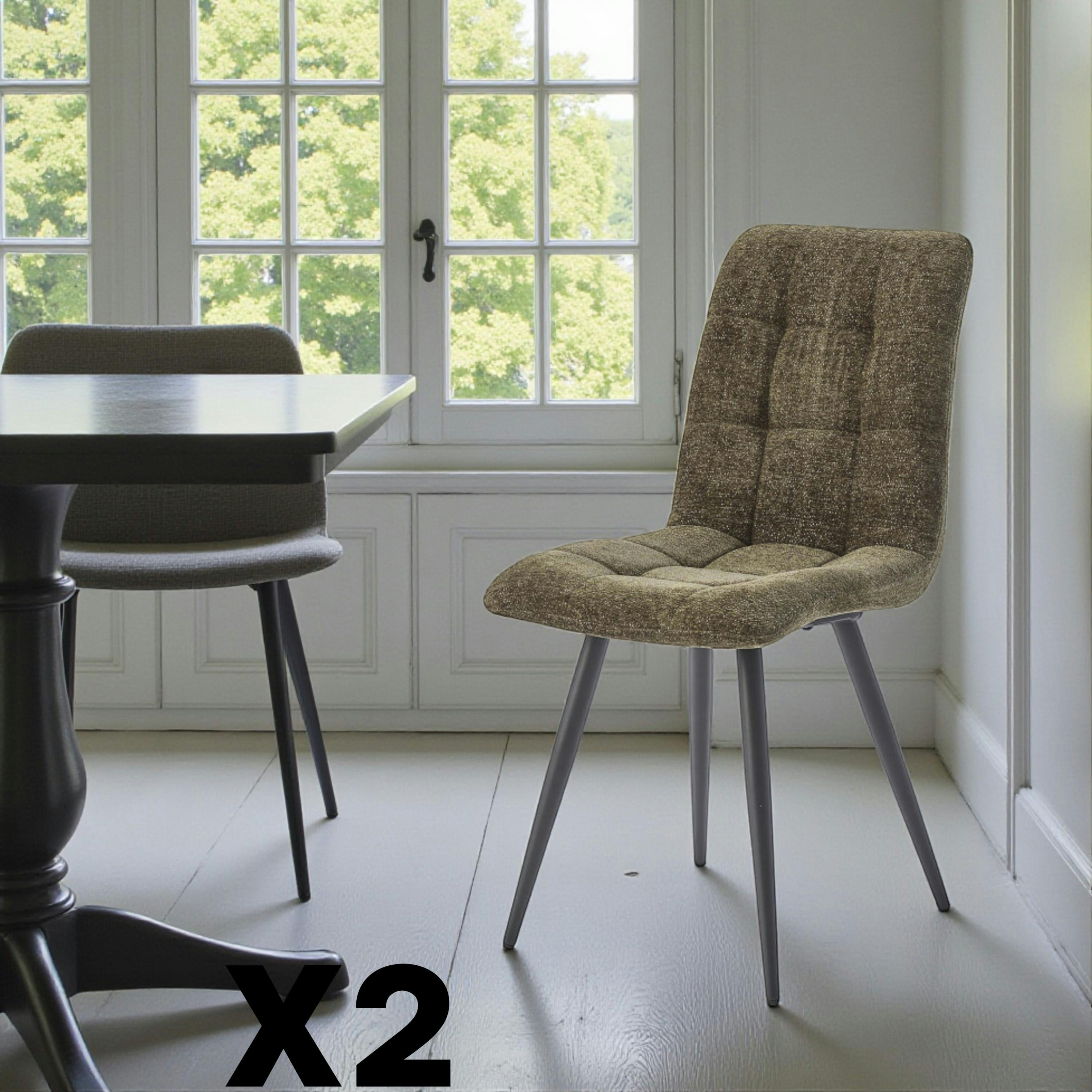 Chaise en tissu vert motif damier (lot de 2) LOMBARDIE