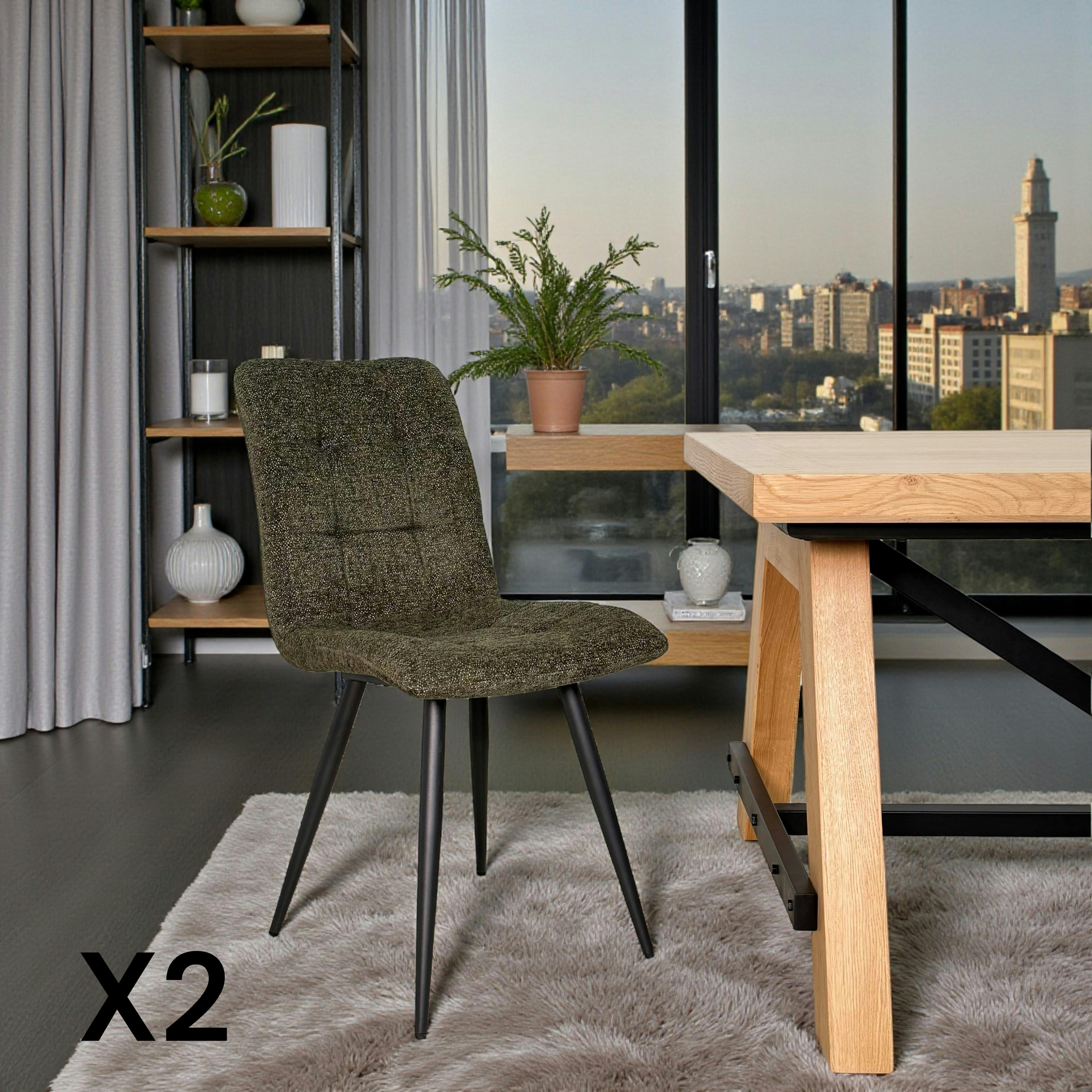 Chaise en tissu vert motif damier (lot de 2) LOMBARDIE