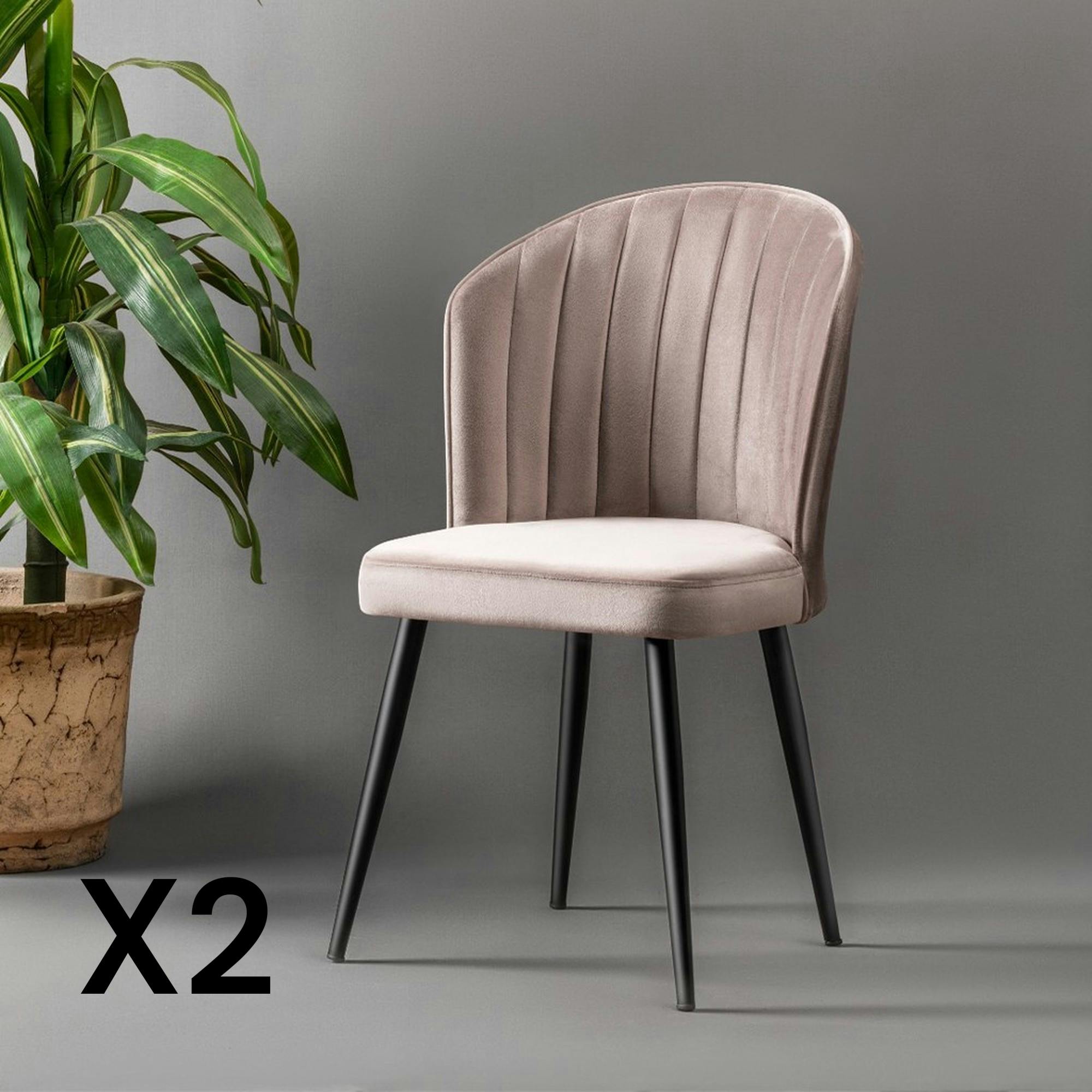 Chaise en velours beige - dossier enveloppant ROSARIO (Lot de 2)