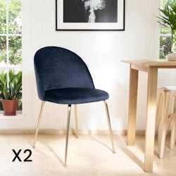 Chaise en velours bleu foncé à dossier rond (lot de 2) MONTREUX