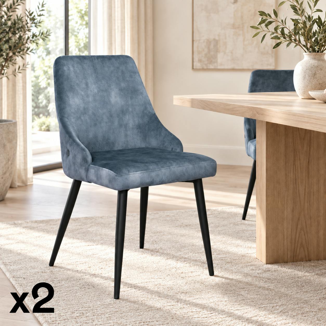 Chaise en velours bleu pétrole (lot de 2) MALMOE