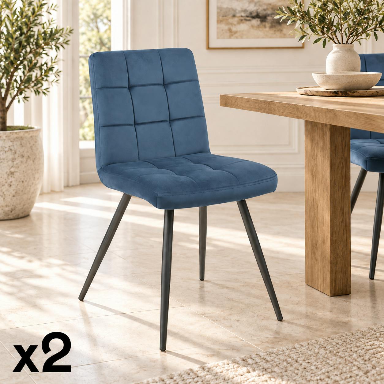 Chaise en velours capitonné bleu MALMOE (lot de 2)