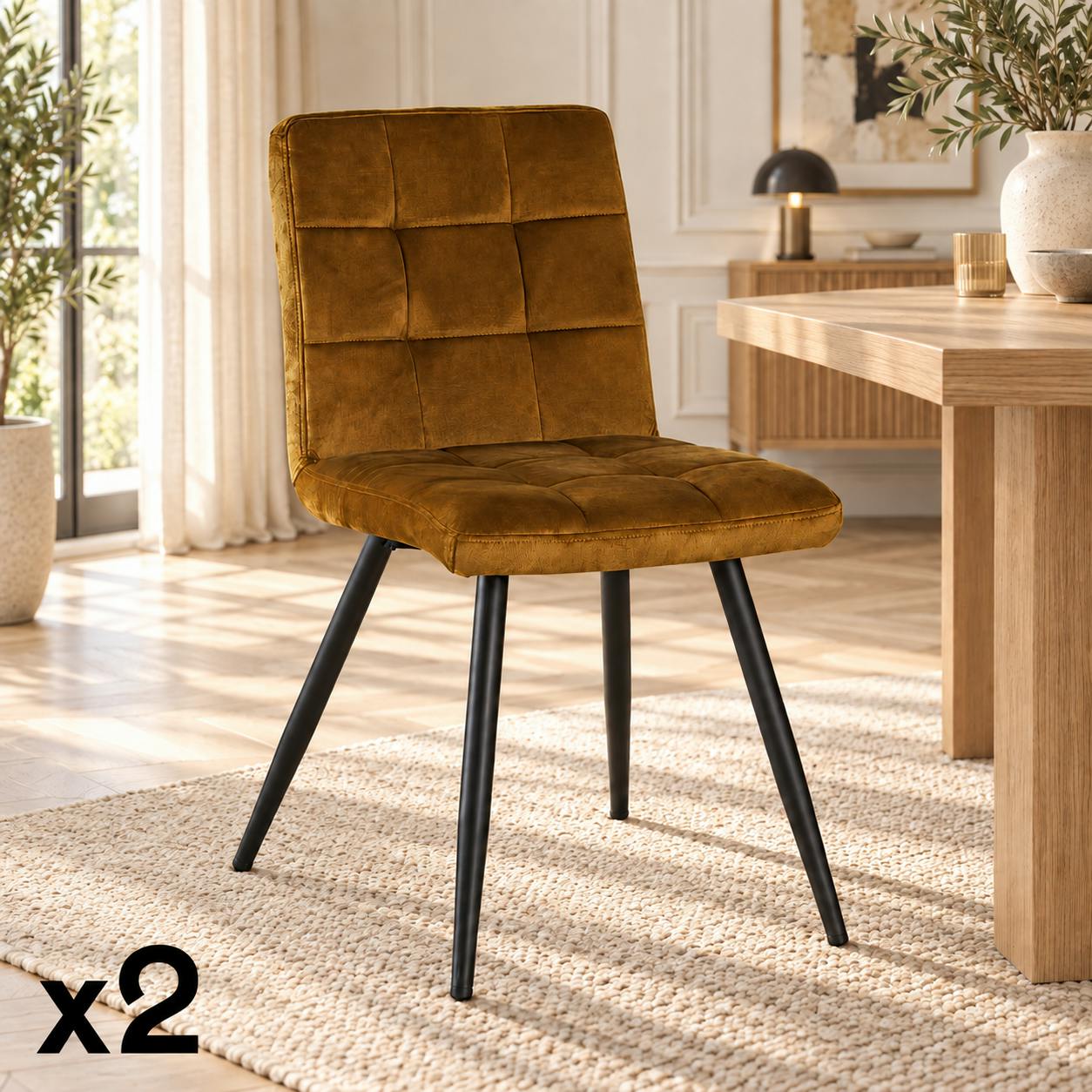 Chaise en velours capitonné moutarde MALMOE (lot de 2)