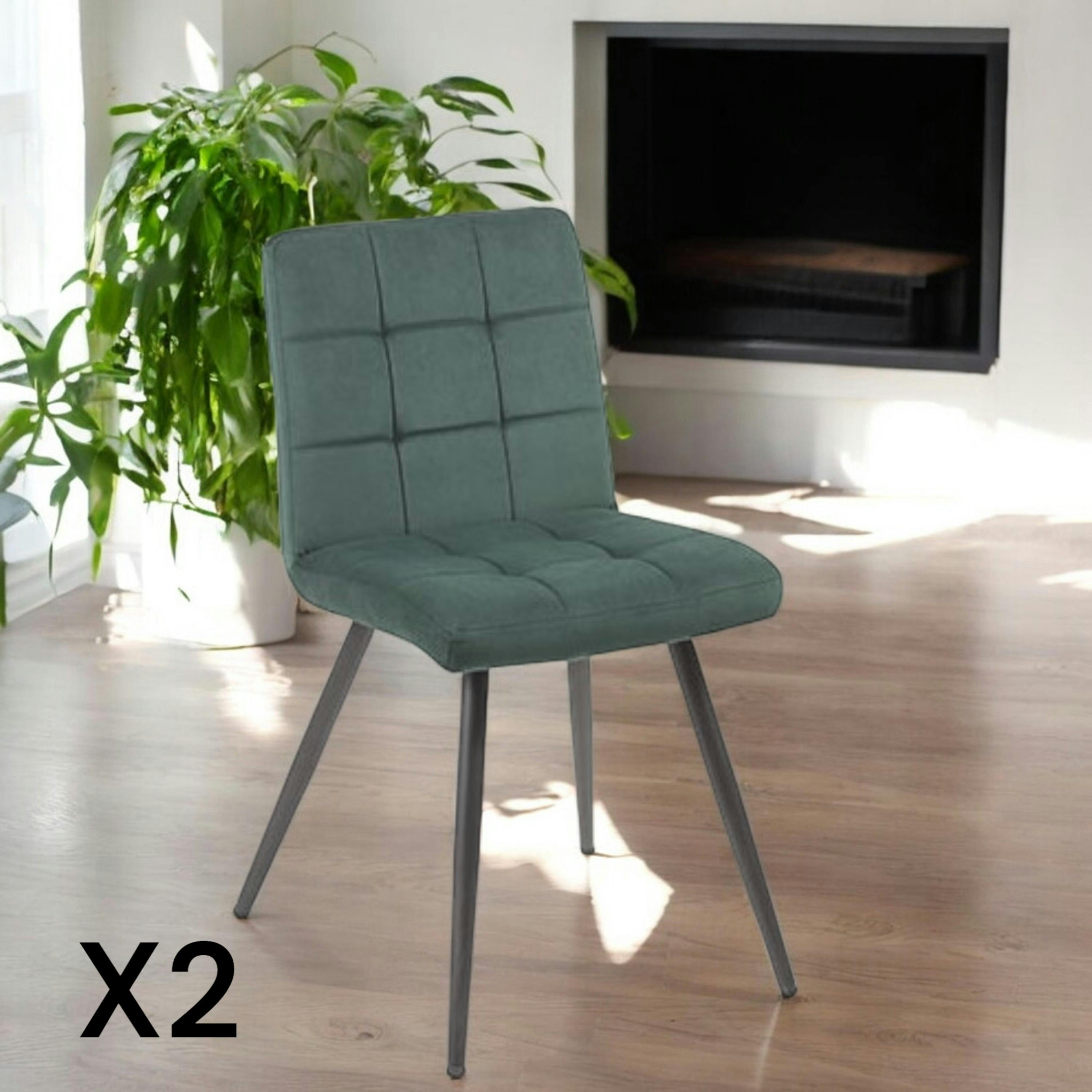 Chaise en velours capitonné vert MALMOE (lot de 2)