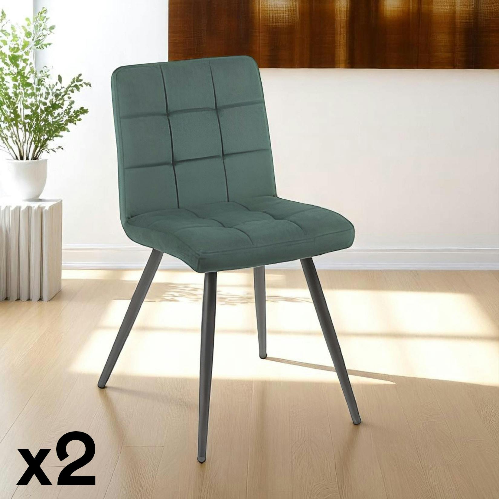 Chaise en velours capitonné vert MALMOE (lot de 2)