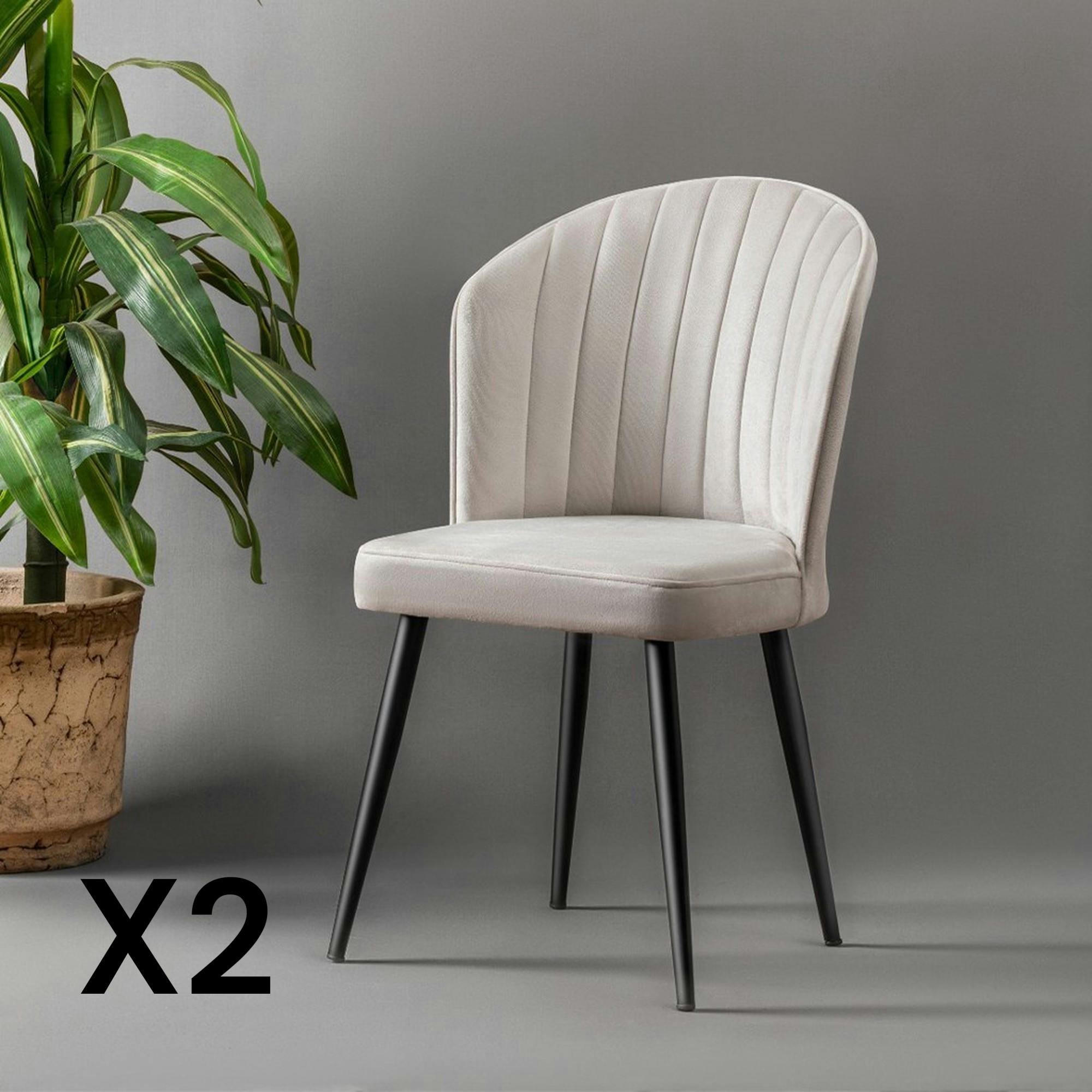 Chaise en velours écru - dossier enveloppant ROSARIO (Lot de 2)