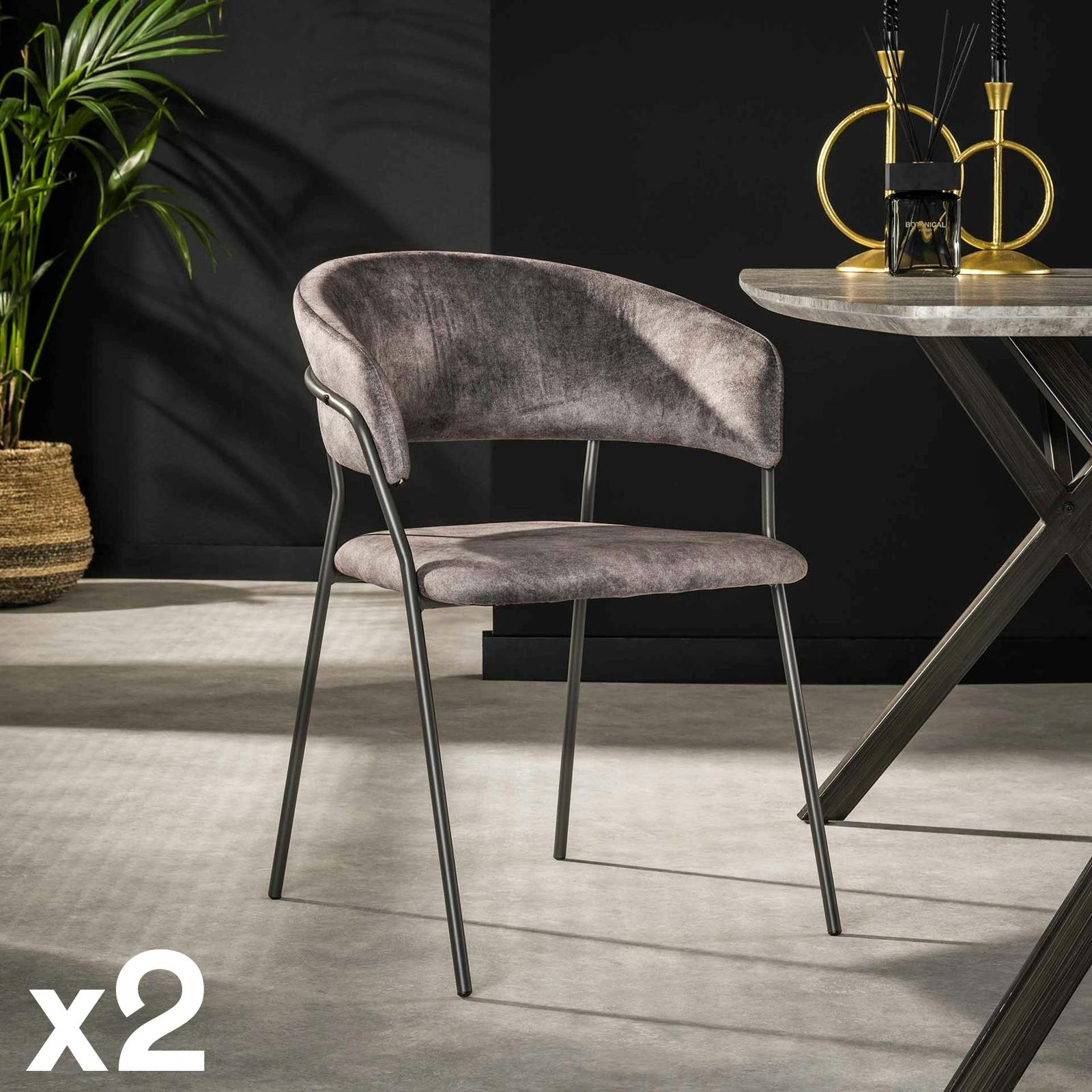 Chaise en velours gris à dossier rond (lot de 2) MELBOURNE