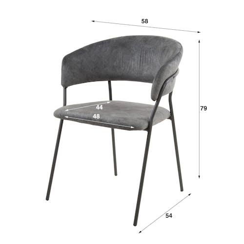 Chaise en velours gris à dossier rond (lot de 2) MELBOURNE