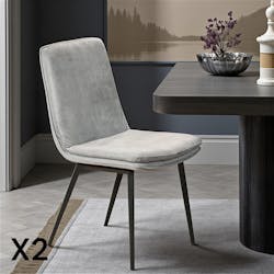 Chaise en velours gris à double coussinage (lot de 2) OKA