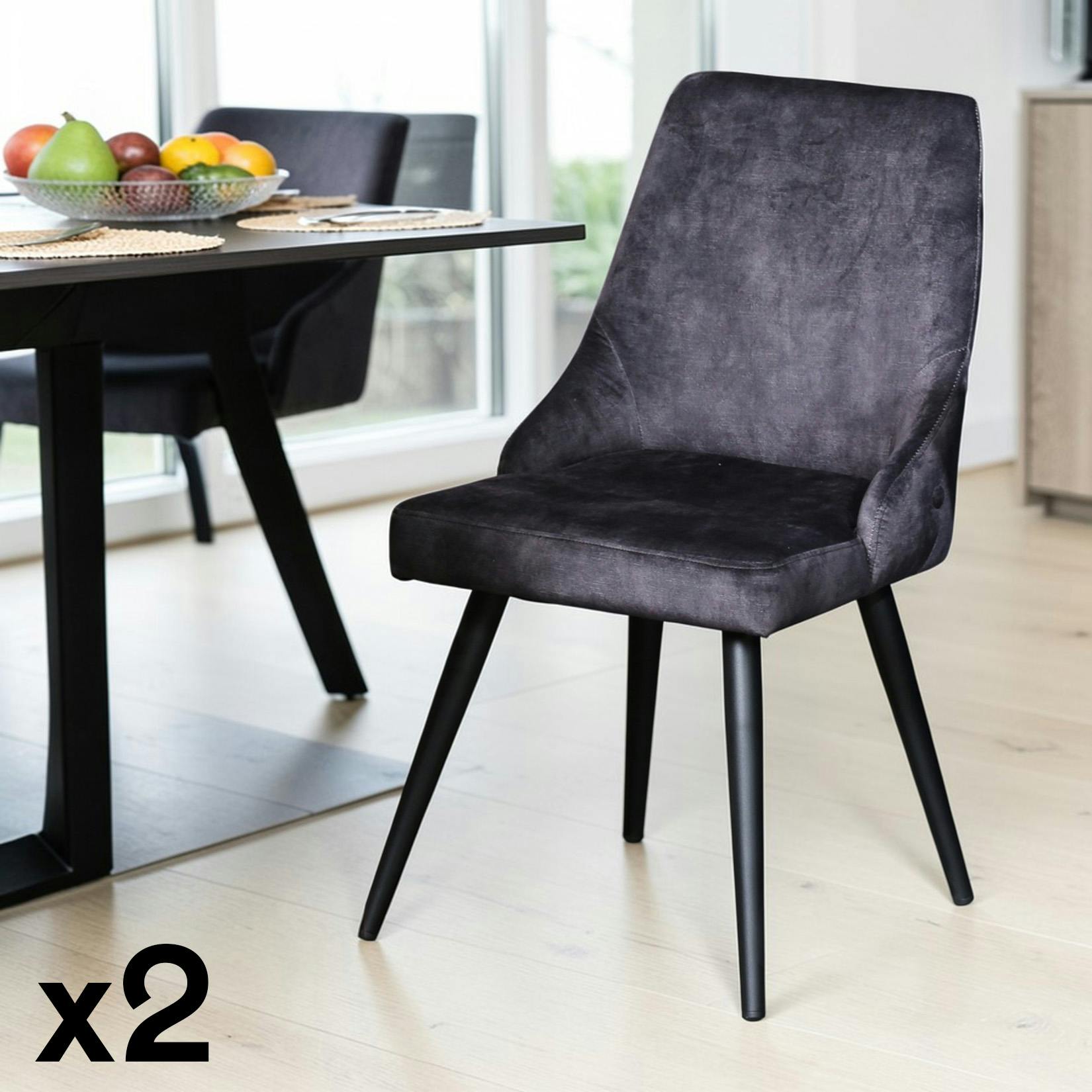 Chaise en velours gris anthracite (lot de 2) MALMOE