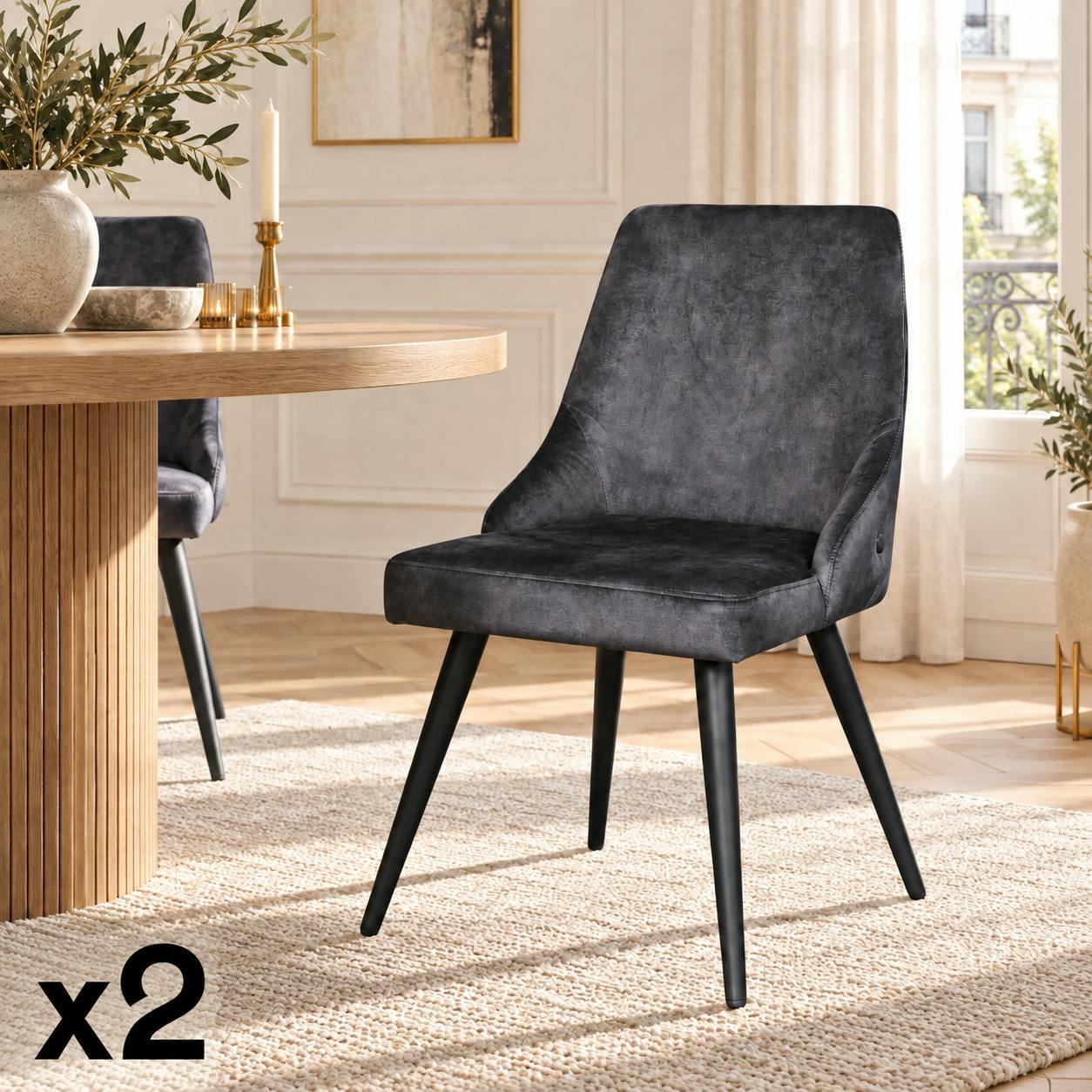 Chaise en velours gris anthracite (lot de 2) MALMOE