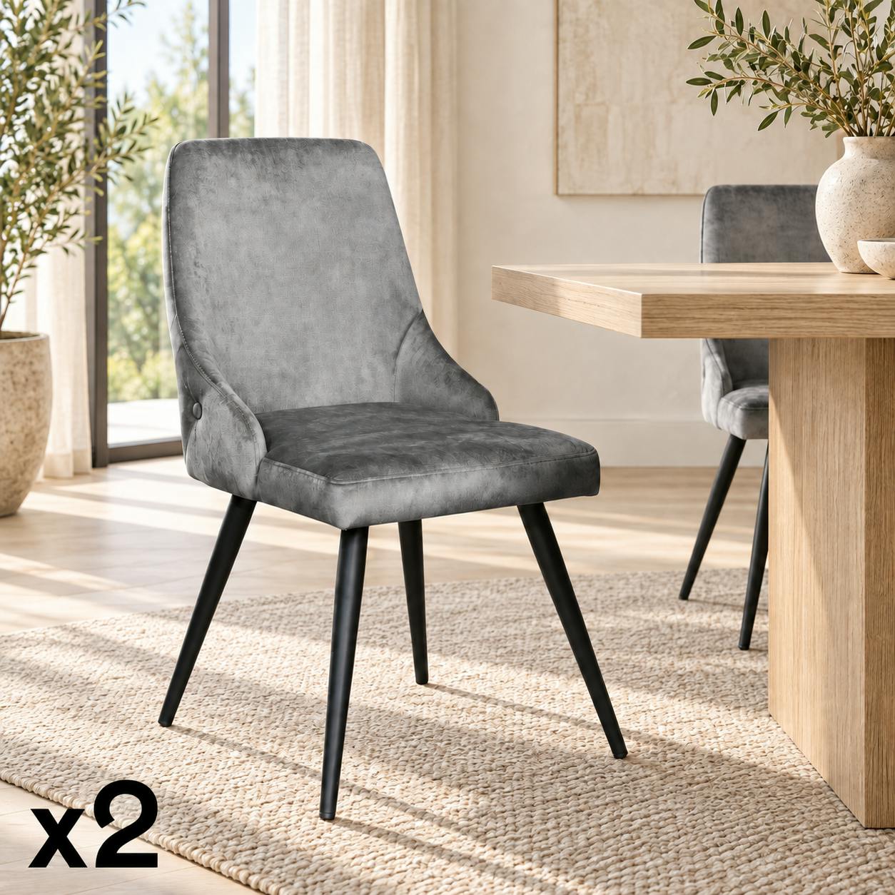 Chaise en velours gris (lot de 2) MALMOE