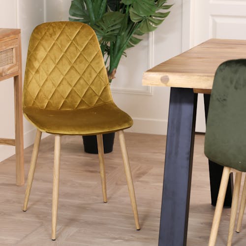 Chaise en velours jaune moutarde HAWAI (lot de 2)