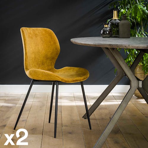 Chaise en velours jaune moutarde MELBOURNE (lot de 2)
