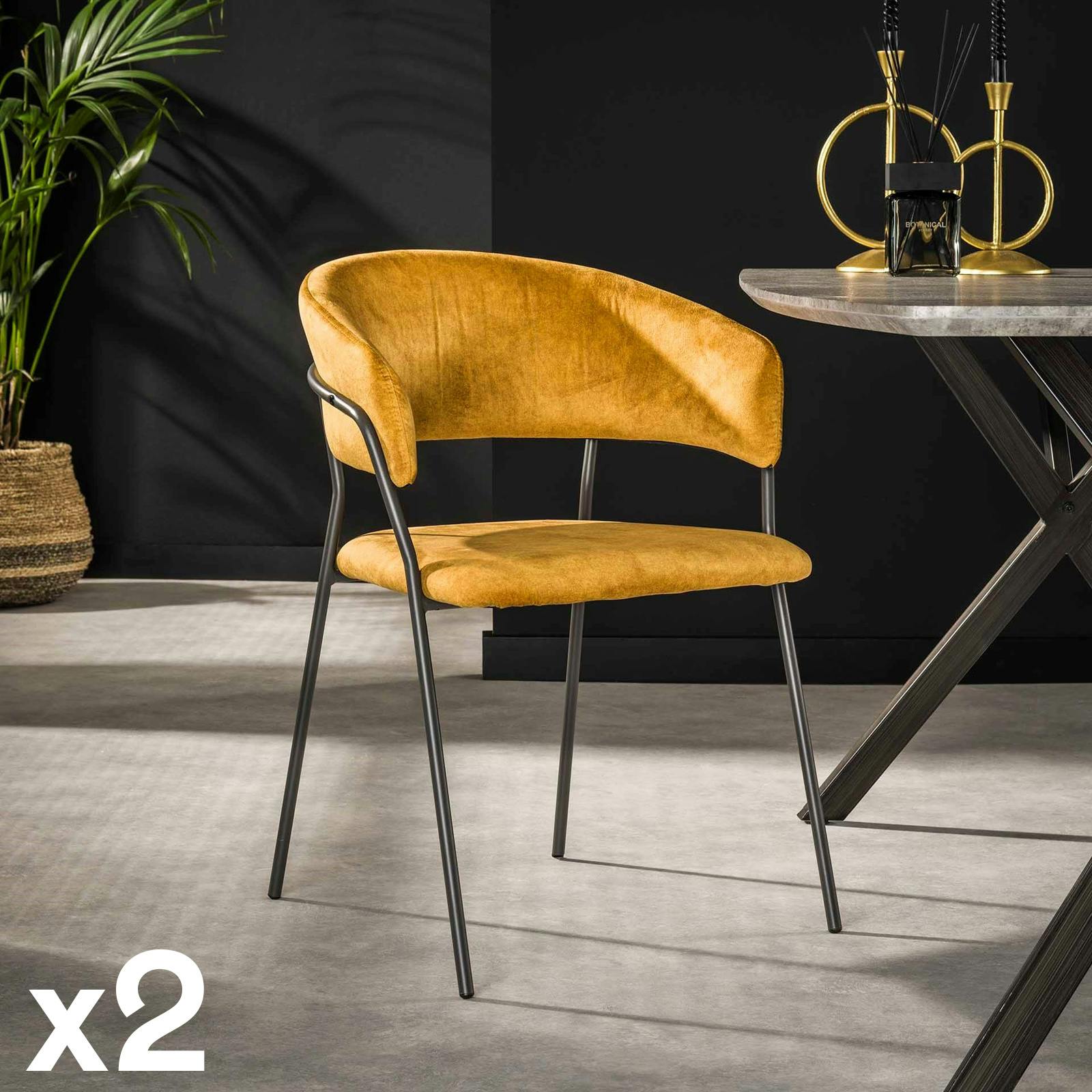 Chaise en velours moutarde à dossier rond (lot de 2) MELBOURNE
