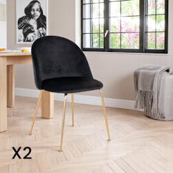 Chaise en velours noir à dossier rond (lot de 2) MONTREUX