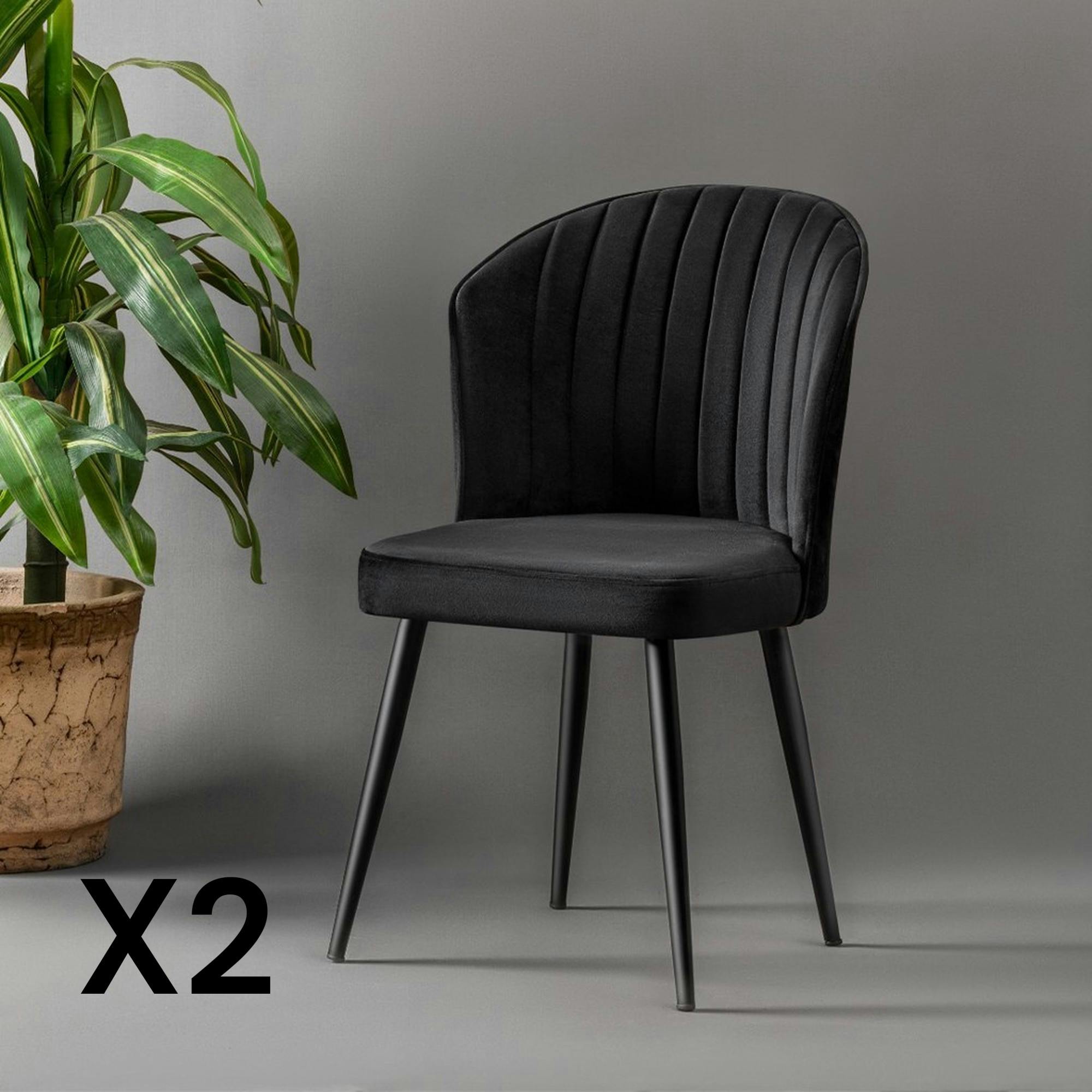 Chaise en velours noir - dossier enveloppant ROSARIO (Lot de 2)