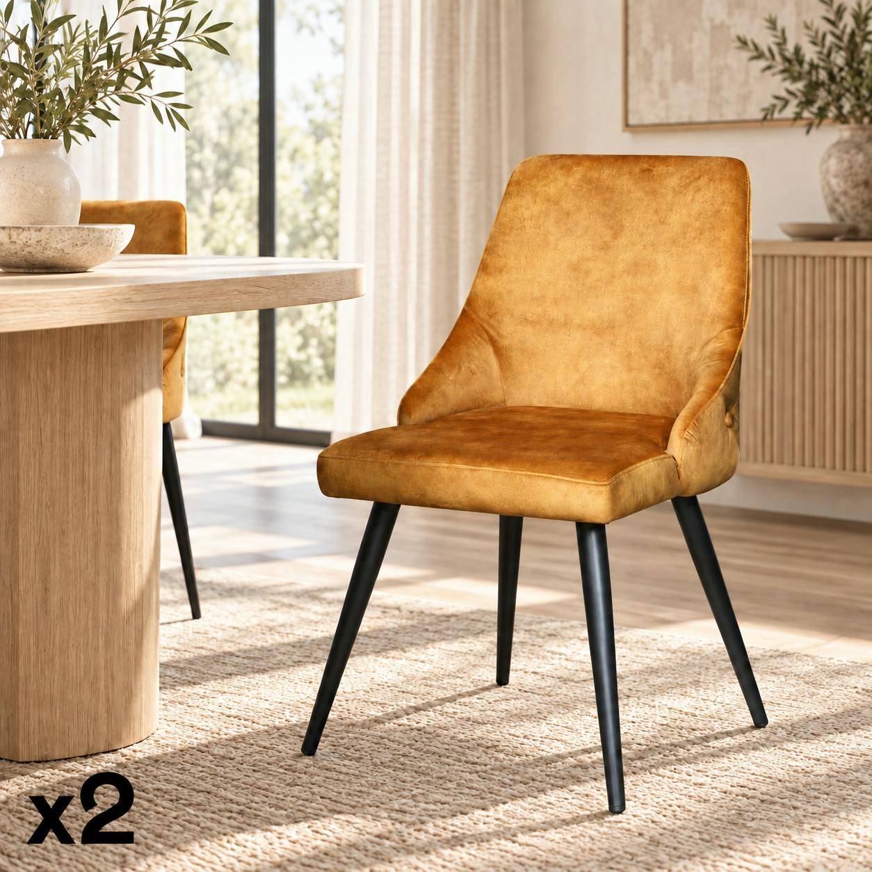 Chaise en velours ocre (lot de 2) MALMOE
