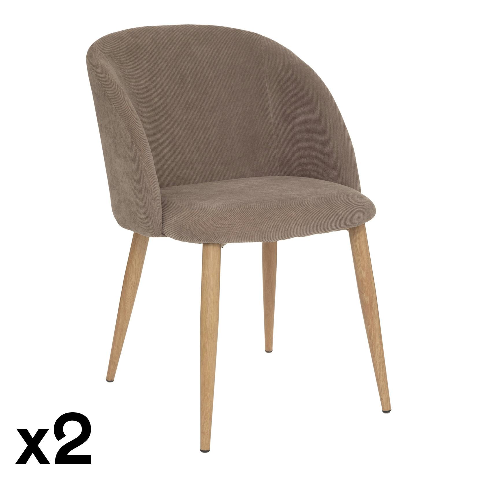 Chaise en velours taupe dossier arrondi (lot de 2)