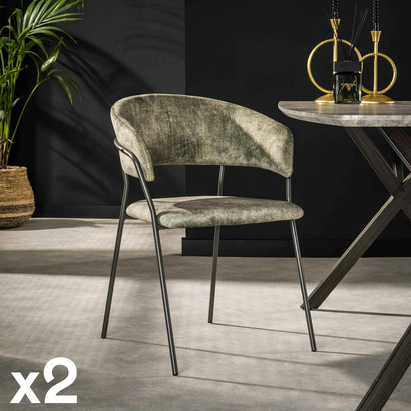 Chaise en velours vert à dossier rond (lot de 2) MELBOURNE