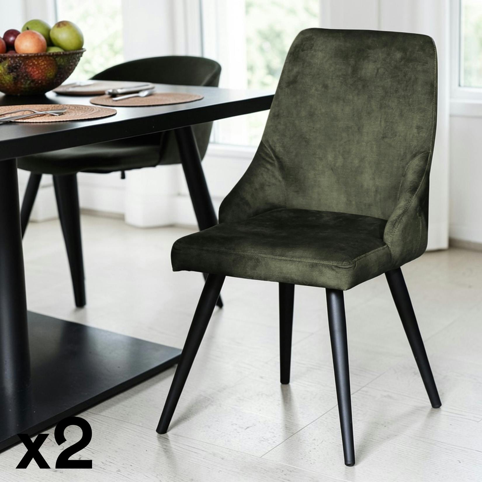 Chaise en velours vert kaki (lot de 2) MALMOE
