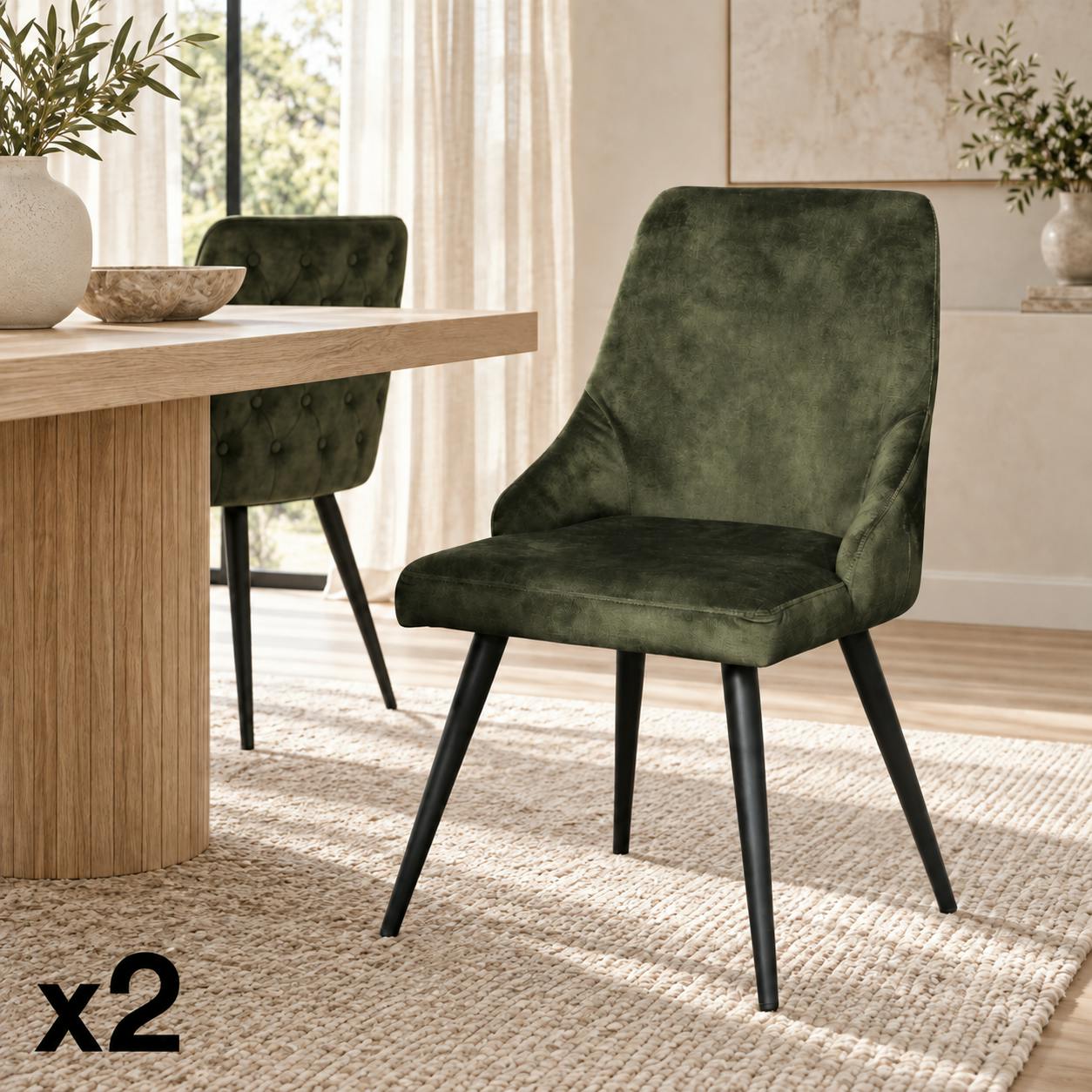 Chaise en velours vert kaki (lot de 2) MALMOE