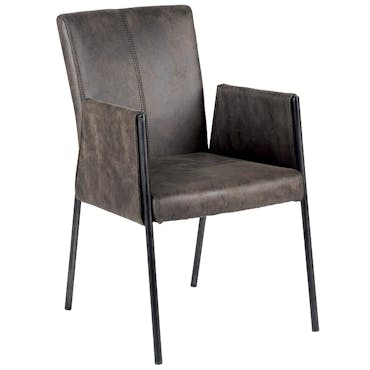 Chaise fauteuil avec accoudoirs tissu microfibres gris et pieds métal noir 52x65x86cm