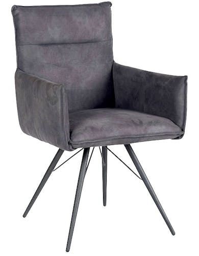 Chaise fauteuil avec accoudoirs tissu microfibres gris et pieds métal noir 57x60x90cm