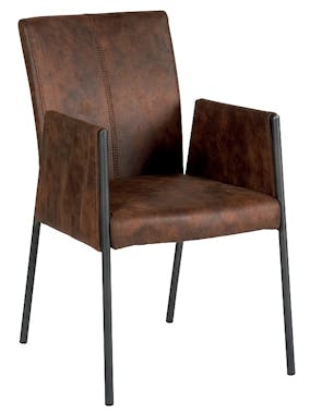 Chaise fauteuil avec accoudoirs tissu microfibres havane et pieds métal noir 52x65x86cm