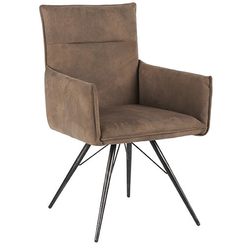 Chaise fauteuil avec accoudoirs tissu microfibres taupe et pieds métal noir 57x90x59cm