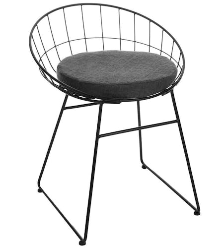 Chaise / Fauteuil Relax moderne en métal et coussin d'assise rond gris foncé 50x49xH64cm