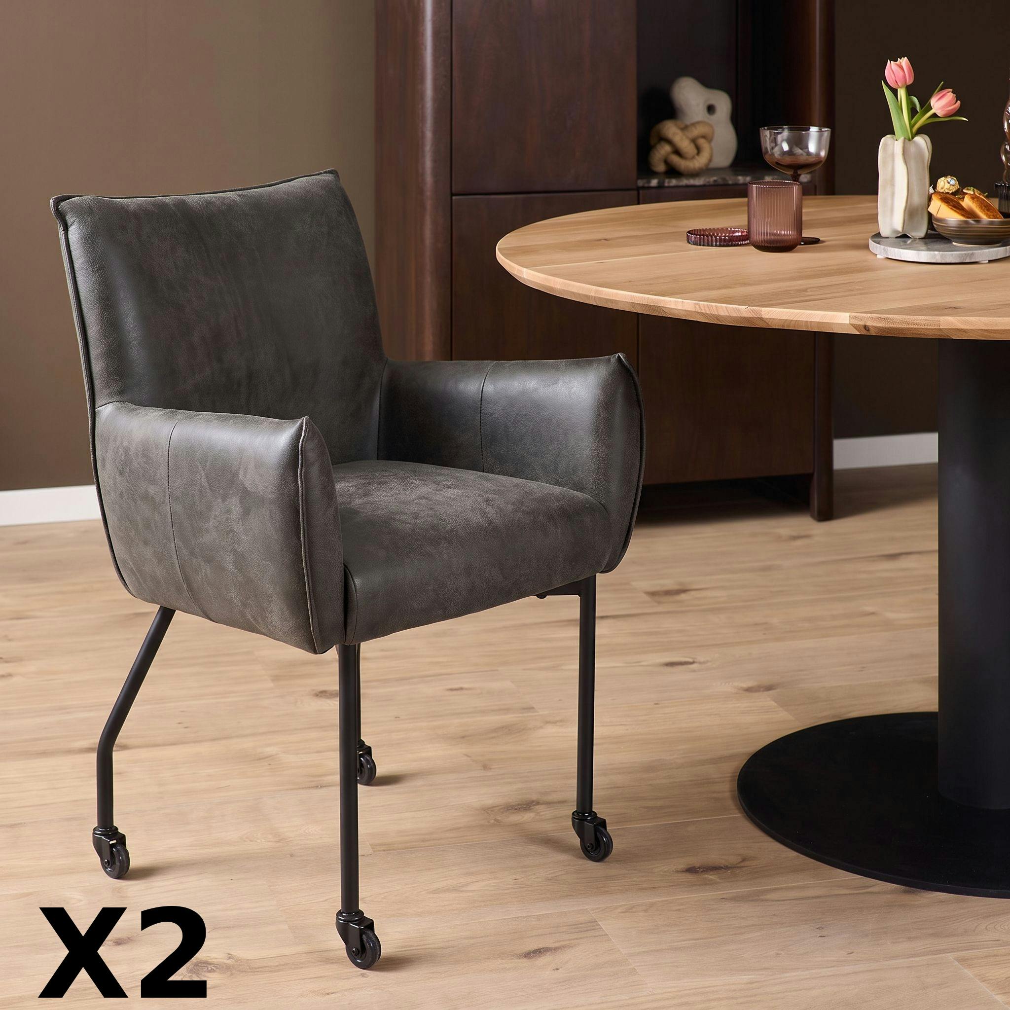 Chaise gris anthracite à roulettes et accoudoirs (x2) KASO
