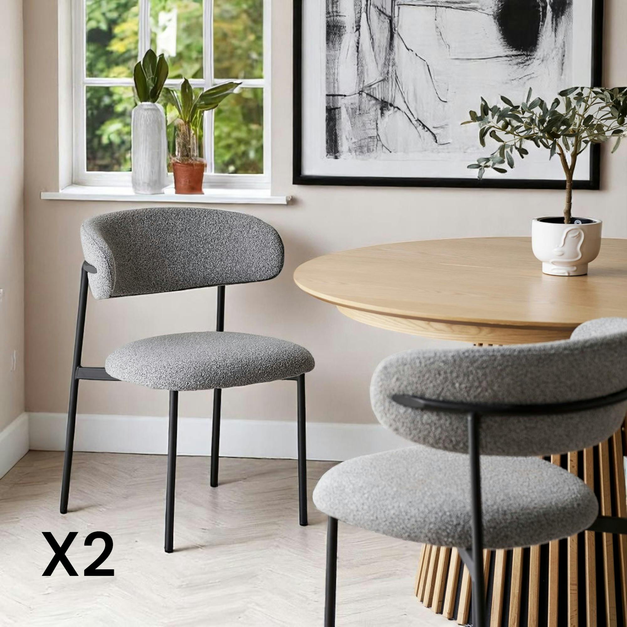 Chaise gris clair en bouclette avec dossier arrondi (lot de 2) MONTREUX