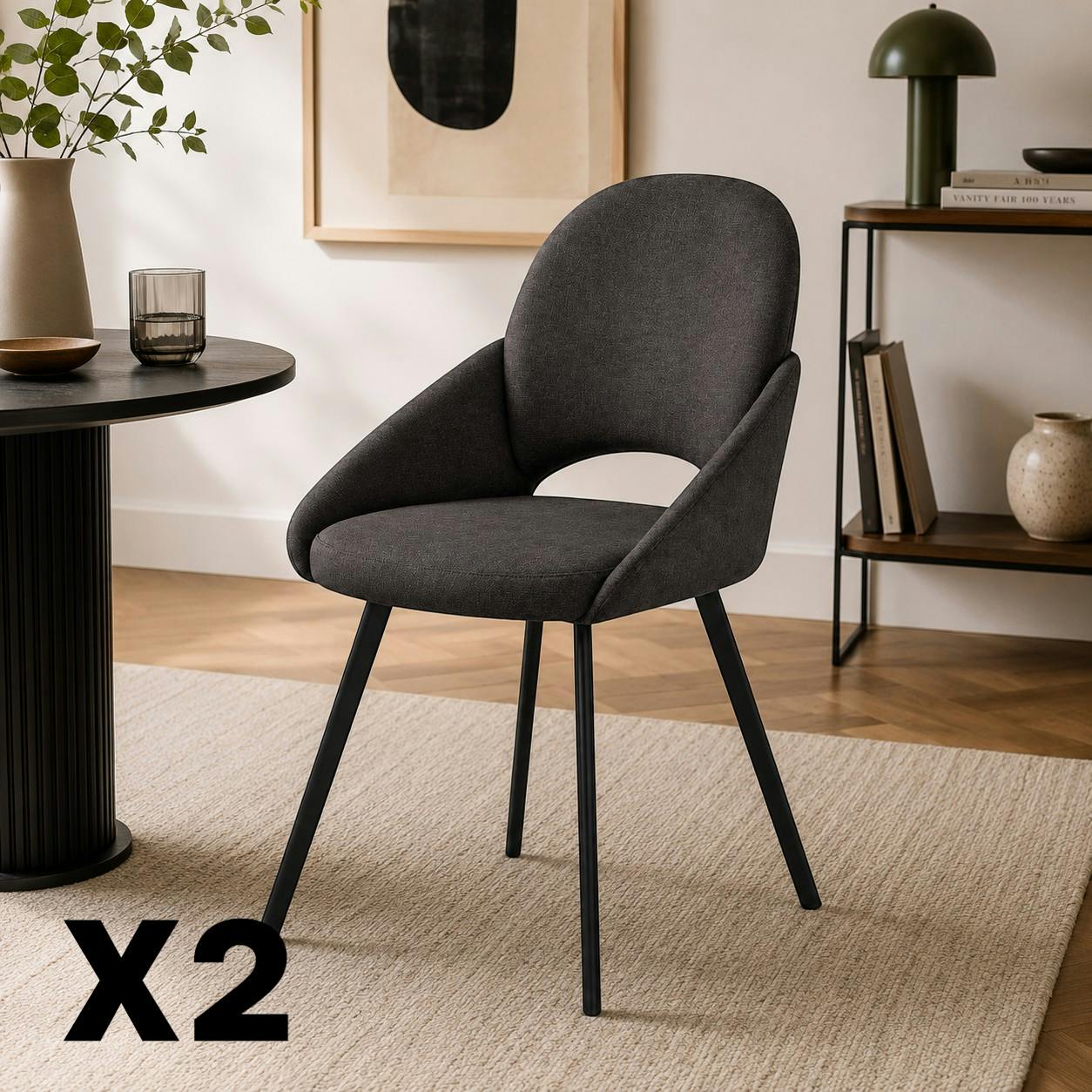Chaise gris foncé à accoudoirs intégrés (x2) AUREN