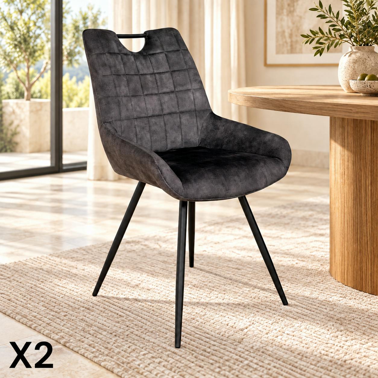 Chaise gris sombre avec poignée (lot de 2) MALMOE