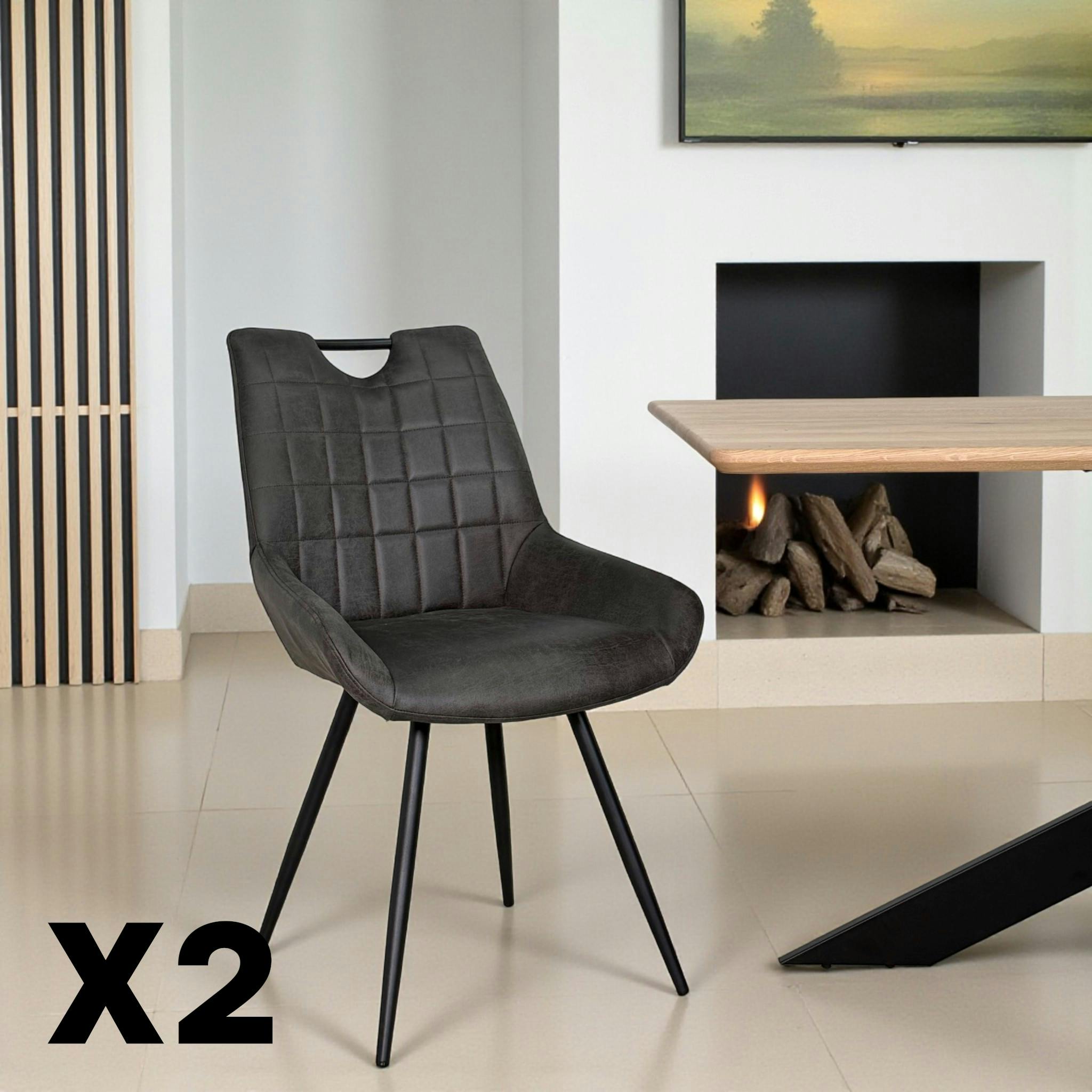 Chaise grise effet vieilli à poignée intégrée (lot de 2) MALMOE