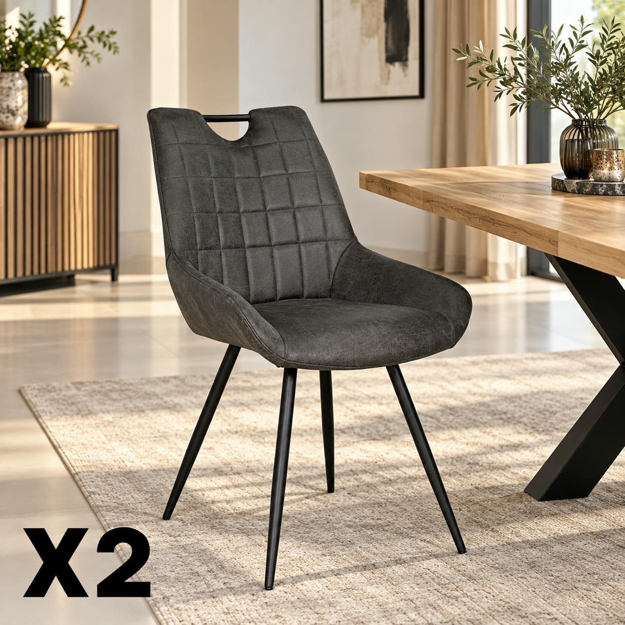 Chaise grise effet vieilli à poignée intégrée (lot de 2) MALMOE