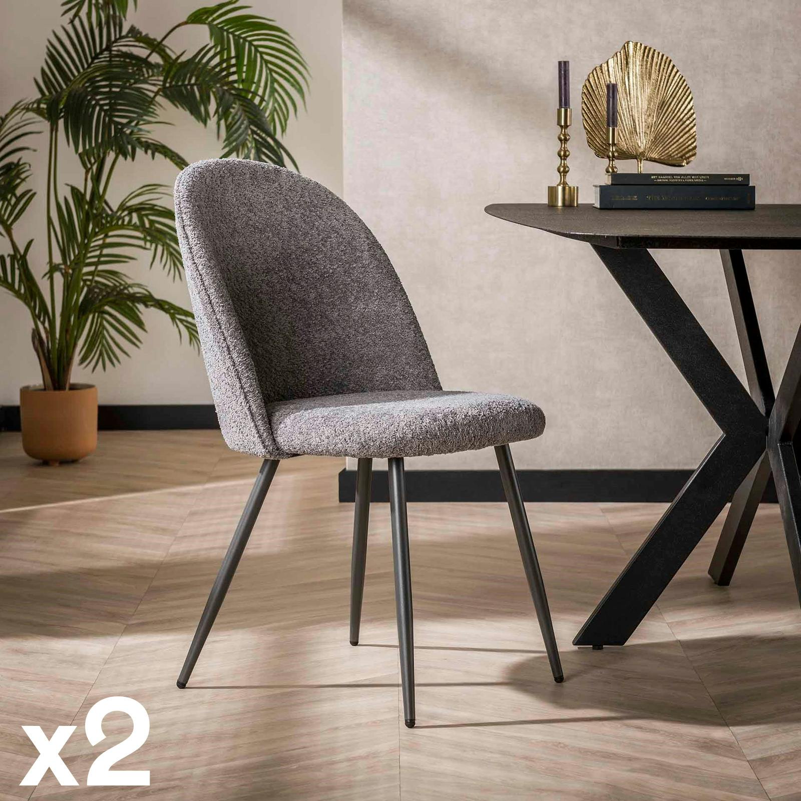 Chaise grise en bouclette à dossier courbe (lot de 2) GALWAY