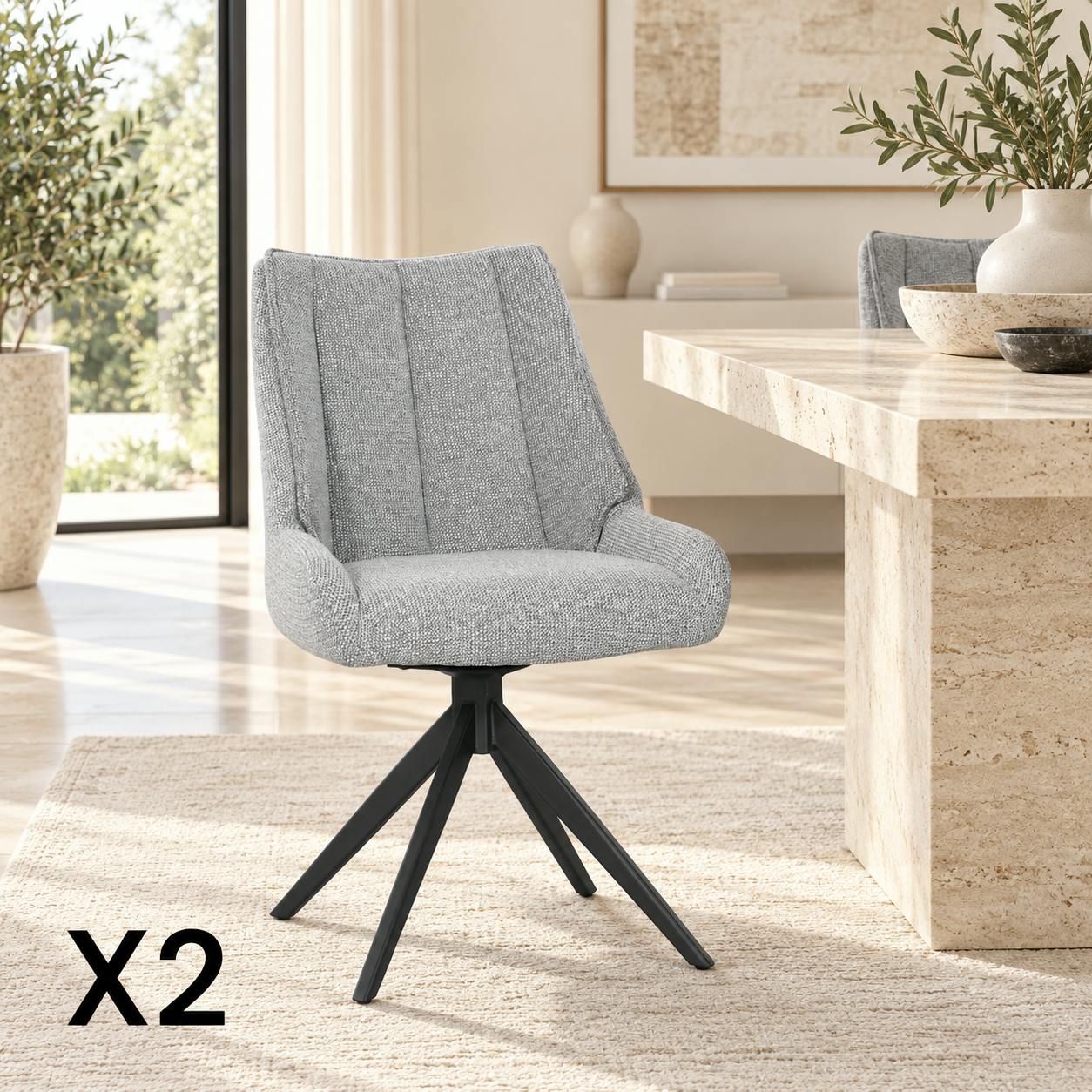 Chaise grise pivotante en velours texturé (lot de 2) IENA