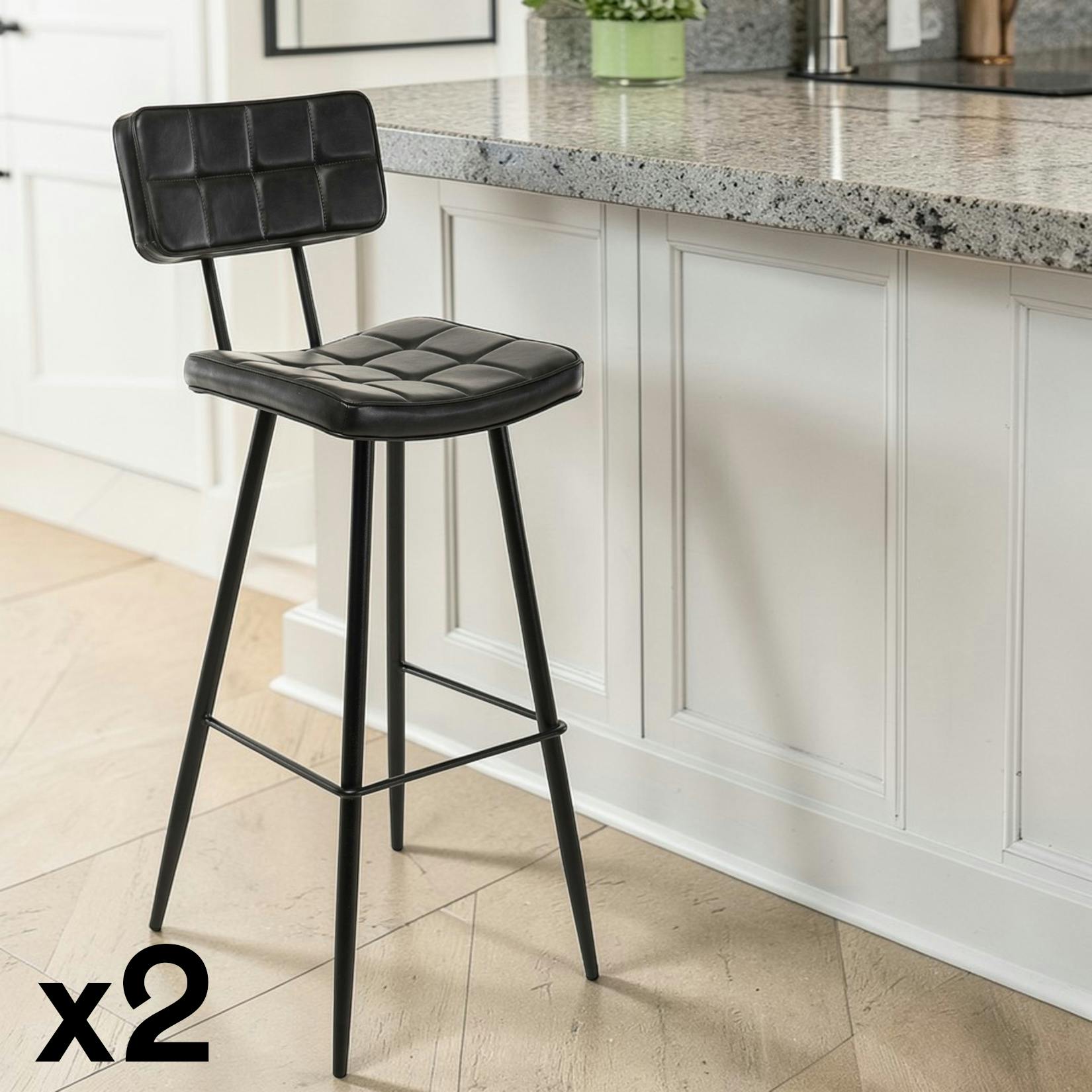 Chaise de bar en tissu noir pieds metal style contemporain