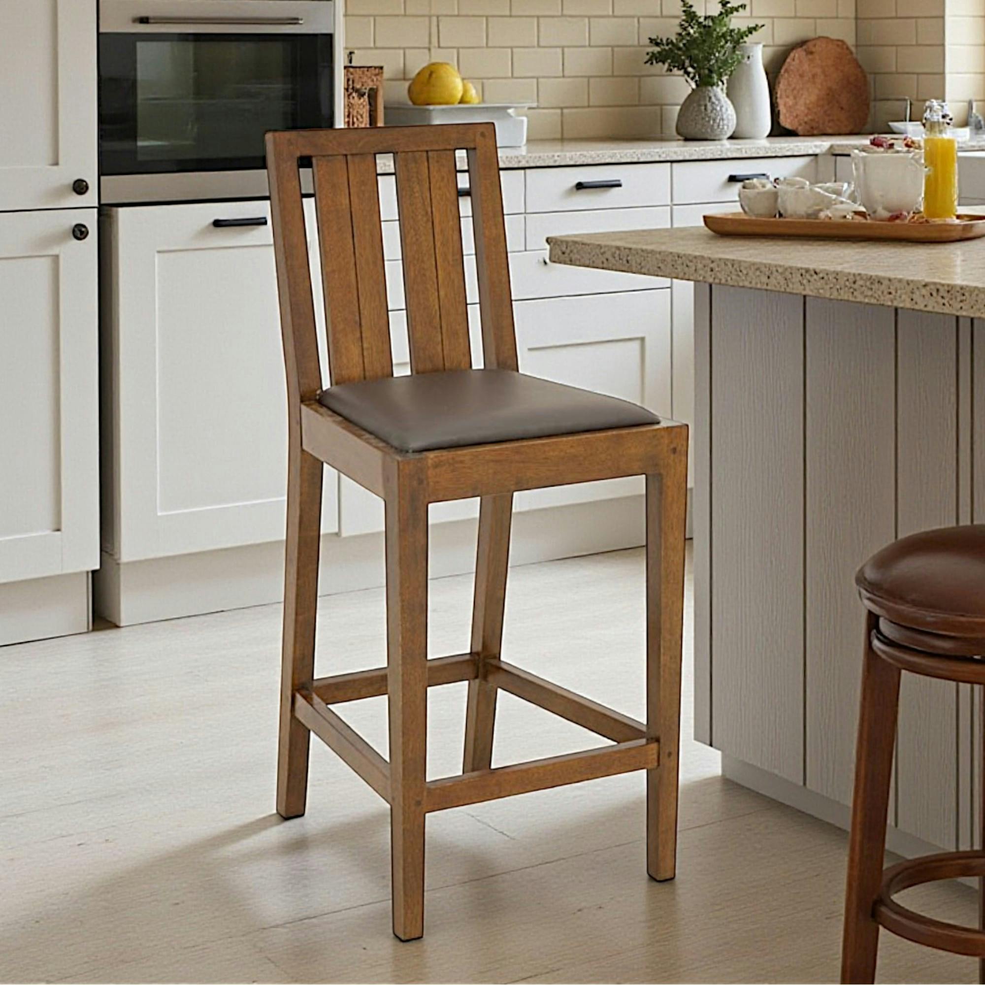 Chaise haute de bar en hévéa ATTAN