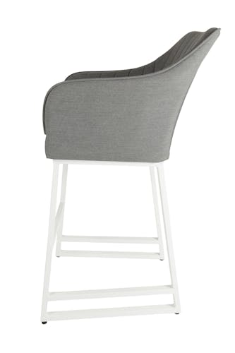 Chaise haute jardin en aluminium blanc avec accoudoirs tissu gris MAJORQUE