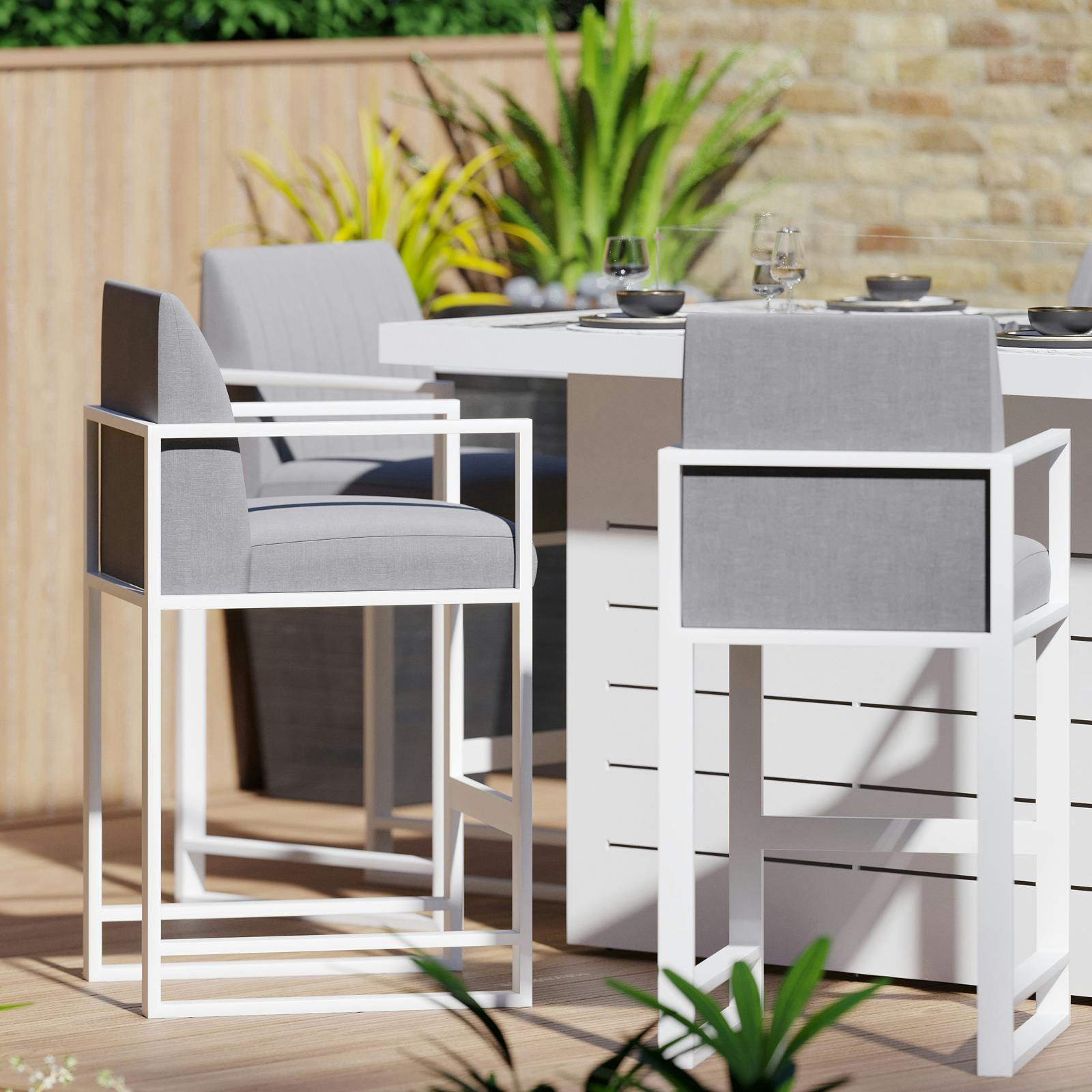 Chaise haute jardin en aluminium blanc et tissu gris MAJORQUE